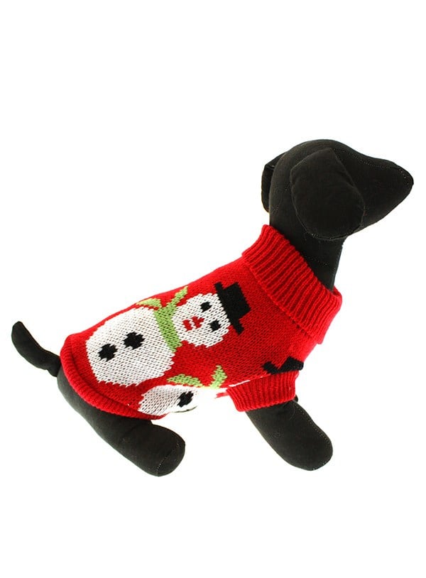 Snowman Röd - Stickad Hundtröja