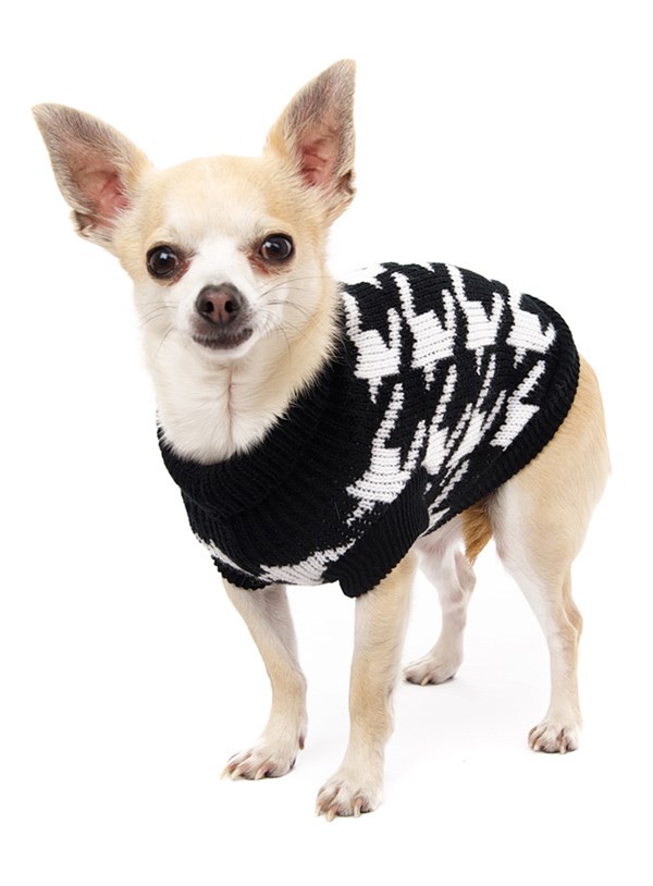 Houndstooth Svart/vit - Stickad Hundtröja