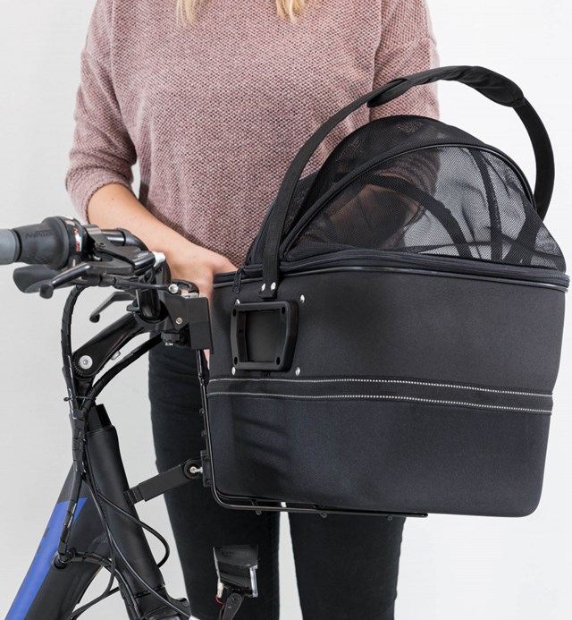 Cykelkorg front med nät och regnskydd Svart