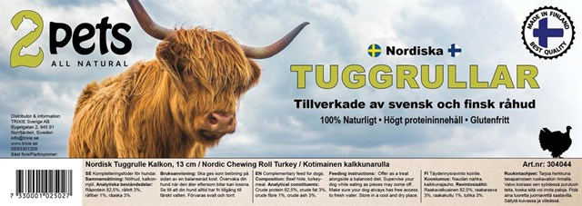 2pets Nordisk tuggrulle med kalkon 13 cm