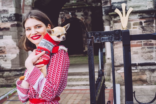 Red Fair Isle Vintage Sweater - Stickad Hundtröja