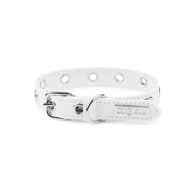 ROCK White - Läder Hundhalsband