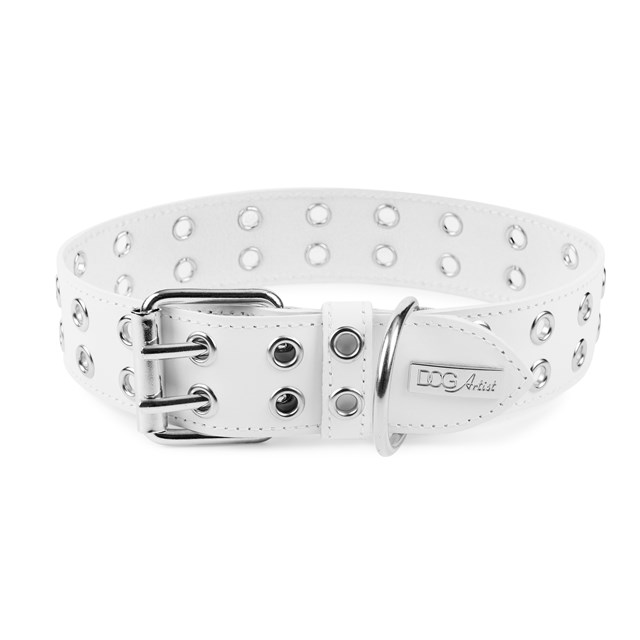 ROCK White - Läder Hundhalsband