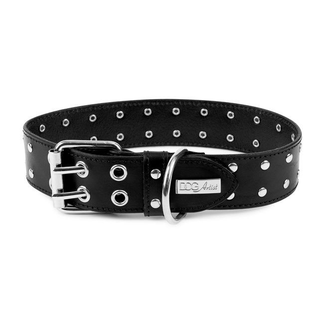 RIVET Black Silver - Läder Hundhalsband