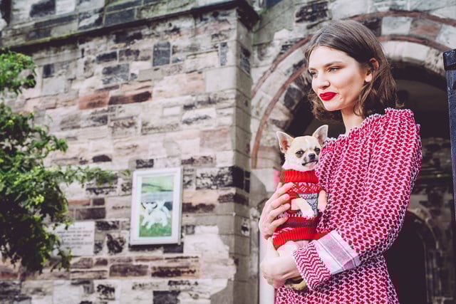 Red Fair Isle Vintage Sweater - Stickad Hundtröja