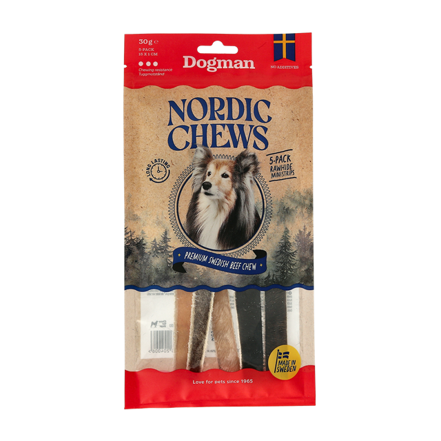 Dogman Nordic Chews Beef Rawhide Ministrips 5-pack