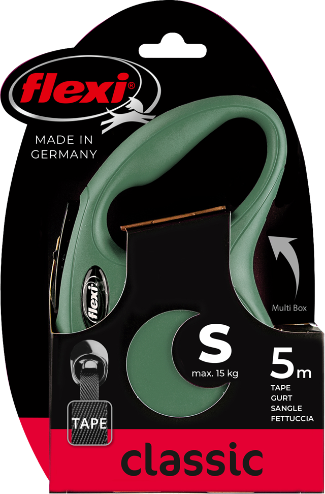 Flexi New Classic Koppel Med Band 5 m - Olivgrön