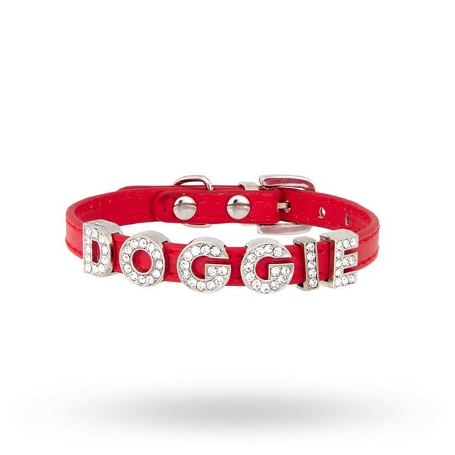 Personligt Hundhalsband Glitter Röd
