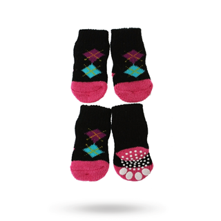 Black/pink Argyle - Hundstrumpor Med Antiglid