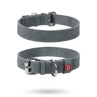 Waudog Classic - Läderhalsband Grå